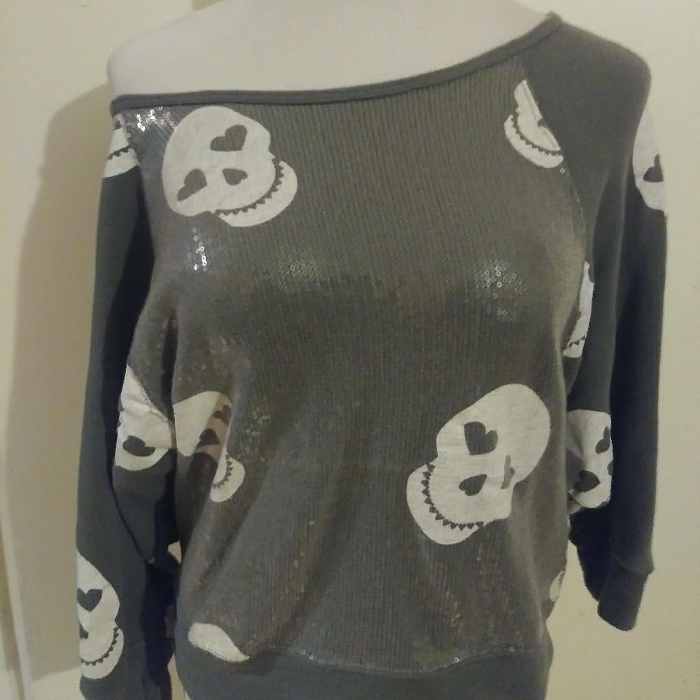 Womens Off The Shoulder Skull Sweater